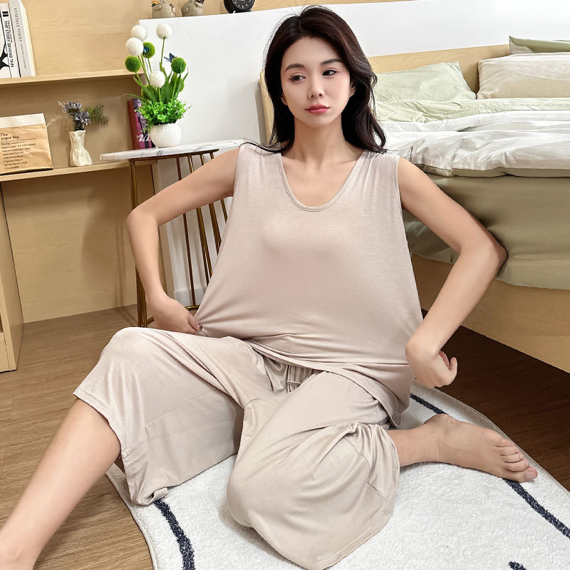 夏季莫代尔无袖吊带背心短裤套装