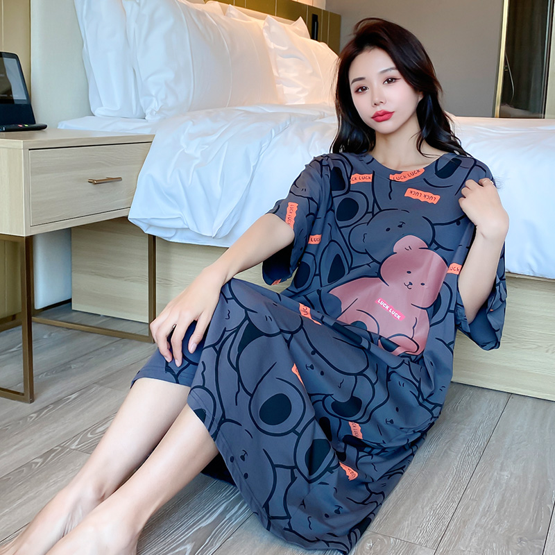 加大码睡衣女200斤睡裙夏季纯棉卡通薄款可外穿连衣家居裙胖妹妹
