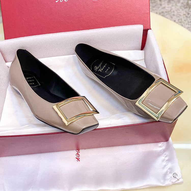 工厂关闭 高端版RV平底鞋漆皮方扣里外全皮浅口单鞋断码特价清仓