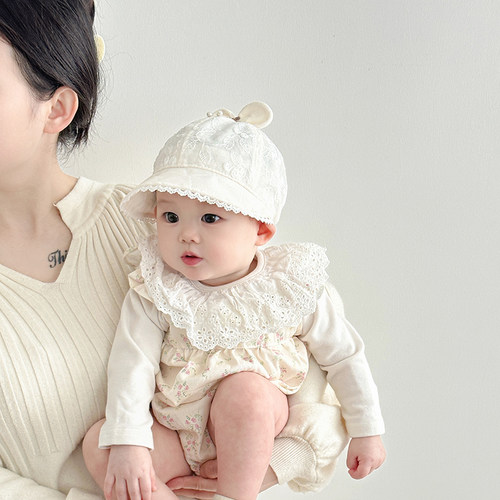 婴儿帽子春秋薄款可爱小月龄遮阳防晒鸭舌帽女宝宝大帽檐棒球帽夏