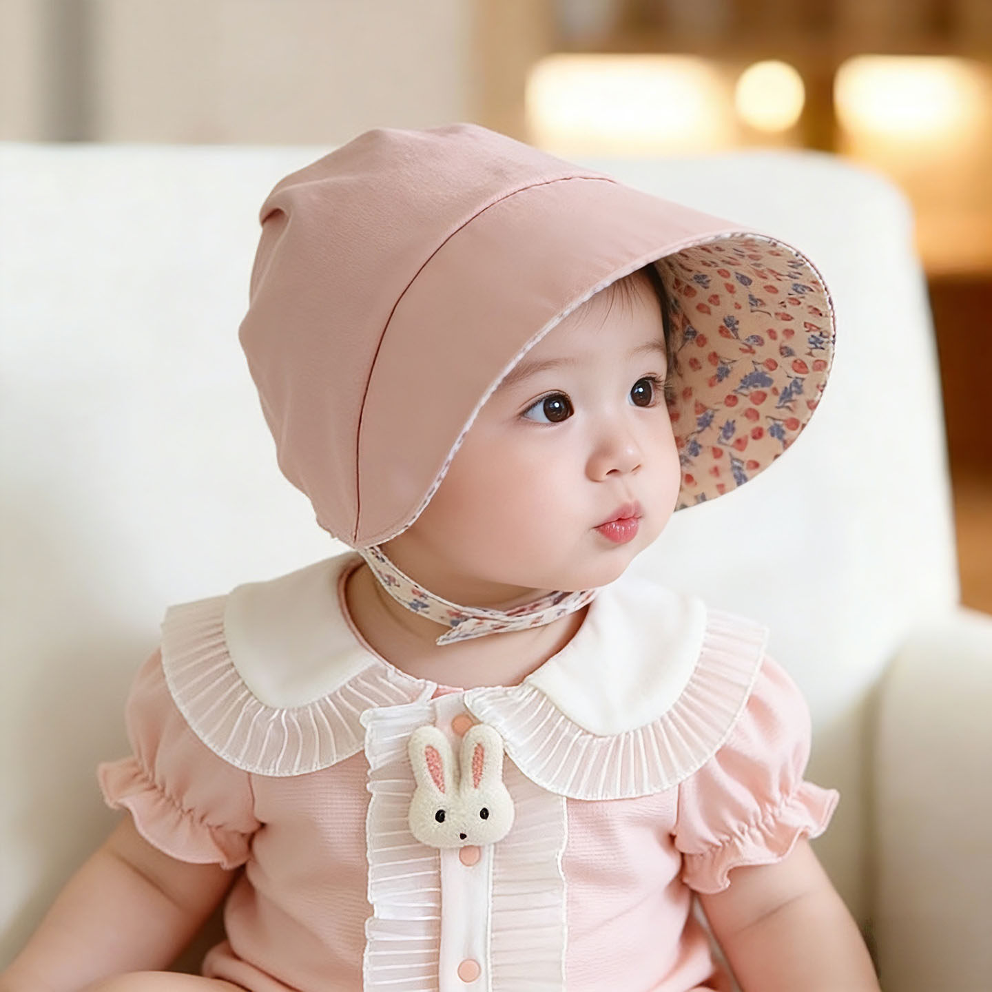 婴儿遮阳帽子春秋薄款遮阳防晒大帽檐帽男女宝宝小月龄夏季宫廷帽