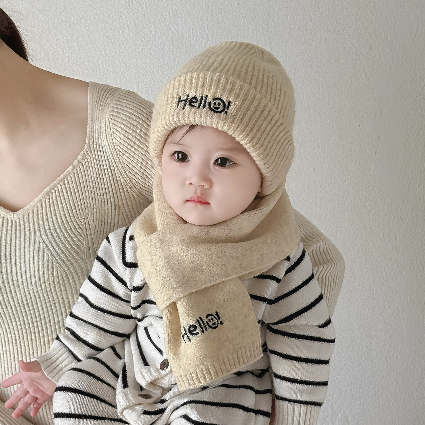 韩版儿童帽子围巾两件套秋冬季保暖加厚针织毛线帽男女宝宝套头帽