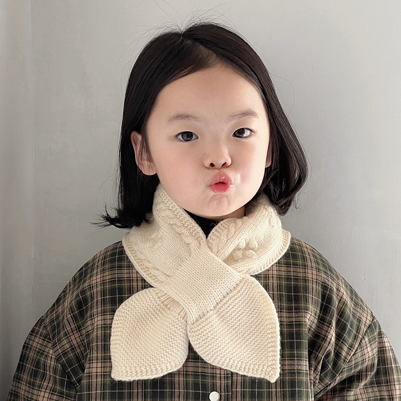 宝宝围巾秋冬款针织毛线围脖男童女童韩系简约交叉保暖防风脖套潮