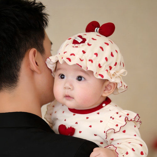 婴儿纯棉帽子春秋款保暖宫廷胎帽女宝宝小月龄松紧渔夫套头帽冬天