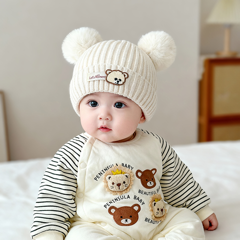 婴儿帽子秋冬季保暖加厚针织可爱毛线帽男女宝宝小月龄防风套头帽