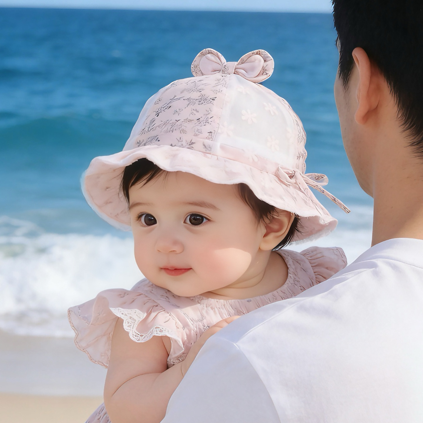 婴儿帽子春夏季薄款透气网纱公主渔夫帽女宝宝小月龄遮阳防晒盆帽