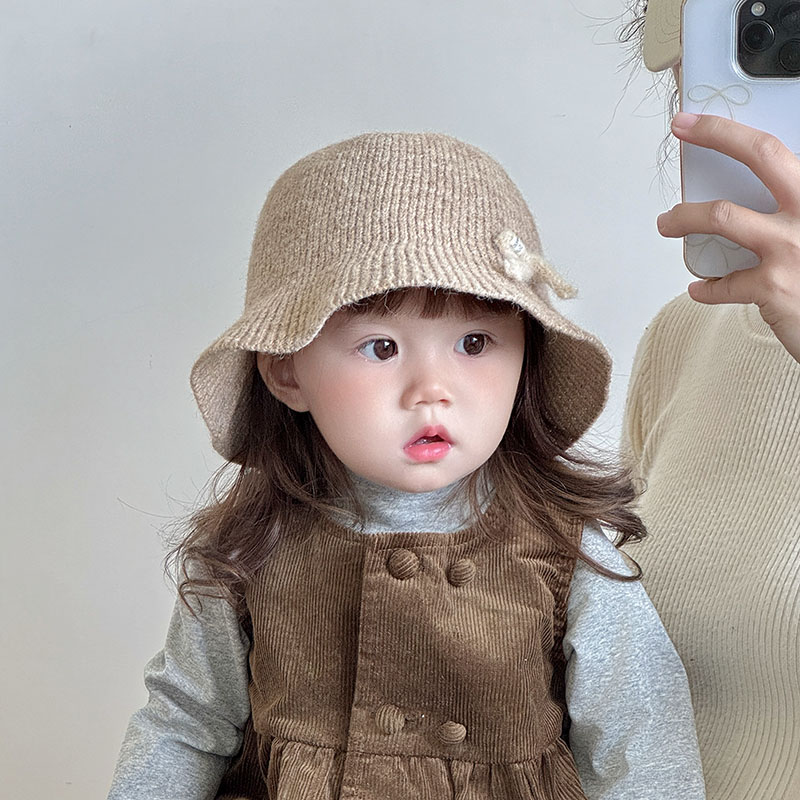 儿童帽子秋冬季保暖针织公主渔夫帽女宝宝韩系蝴蝶结防风毛线盆帽