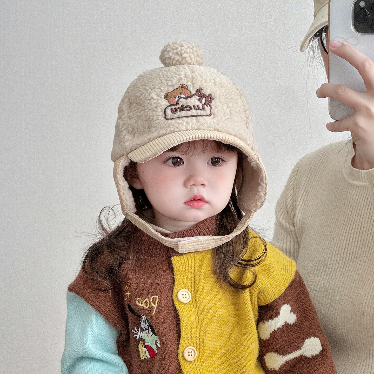 可爱儿童帽子秋冬季保暖羊羔绒雷锋鸭舌帽男女宝宝防风加厚棒球帽