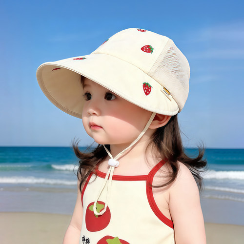 宝宝遮阳帽子夏季薄款透气网眼大帽檐鸭舌帽女儿童速干防晒太阳帽
