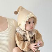 宝宝帽子秋冬季 保暖加厚针织护耳尖尖帽女儿童出游防风婴儿毛线帽