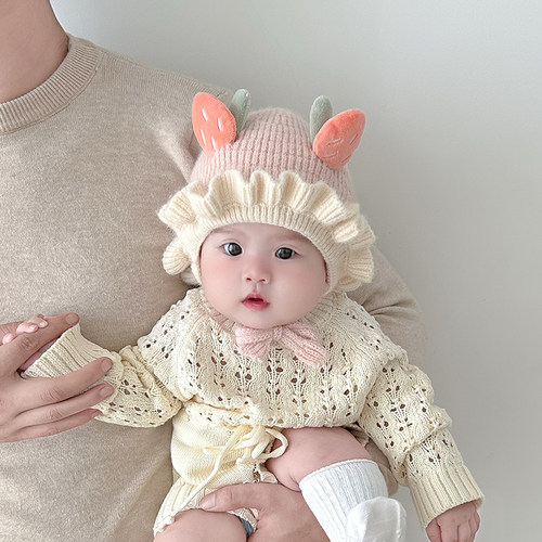 婴幼儿帽子秋冬季保暖加厚囟门护耳公主帽女宝宝小月龄防风毛线帽