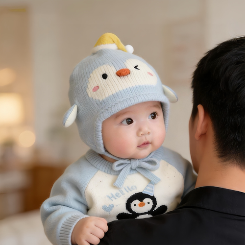 可爱婴儿帽子秋冬季保暖加厚针织护耳帽男女宝宝小月龄卡通毛线帽