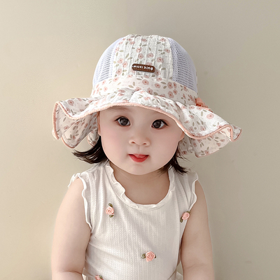 女宝宝帽子夏季薄款大帽檐透气网眼公主帽女童遮阳防晒太阳渔夫帽
