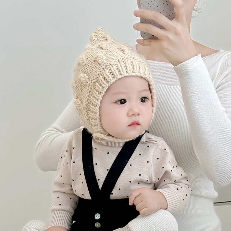 婴儿帽子秋冬季保暖防风护耳针织帽男女宝宝可爱超萌包头毛线帽潮