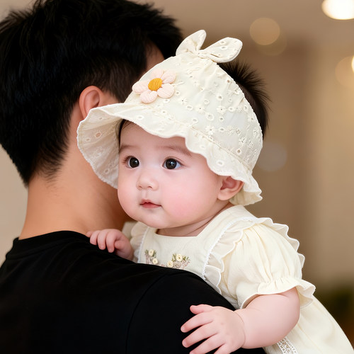 宝宝帽子夏季新款护囱门帽女宝宝可爱遮阳防晒囟门帽小月龄空顶帽