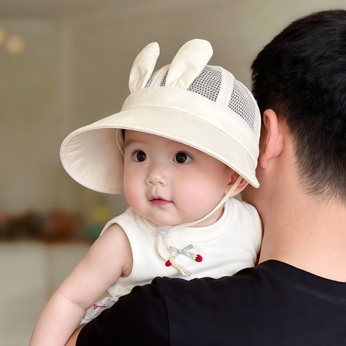 儿童可爱遮阳帽子夏季薄款透气网眼大帽檐鸭舌帽女宝宝防晒太阳帽