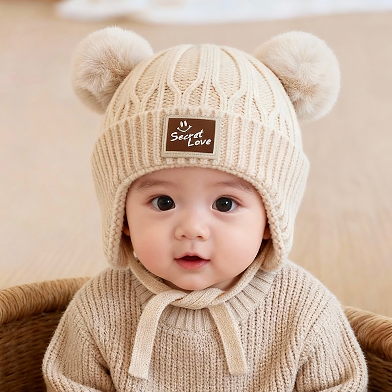 韩版双球儿童帽子秋冬季保暖加厚针织护耳帽男女宝宝防风毛线帽潮