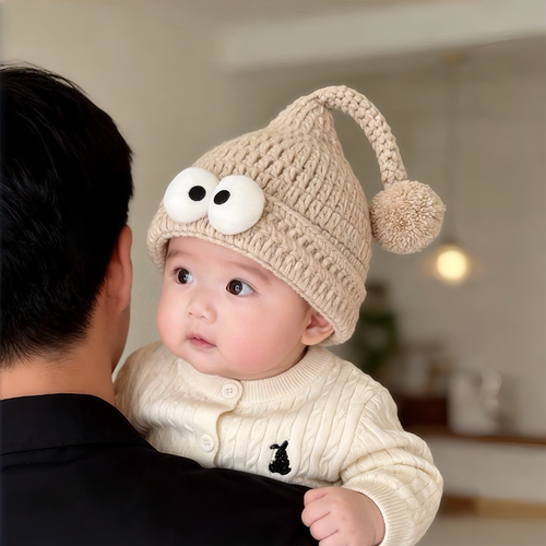 卡通萌眼儿童帽子秋冬季保暖加厚针织套头帽男孩女宝宝防风毛线帽