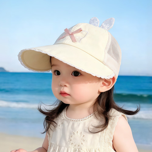宝宝遮阳帽子夏季薄款透气网眼鸭舌帽女儿童防晒大帽檐可爱太阳帽
