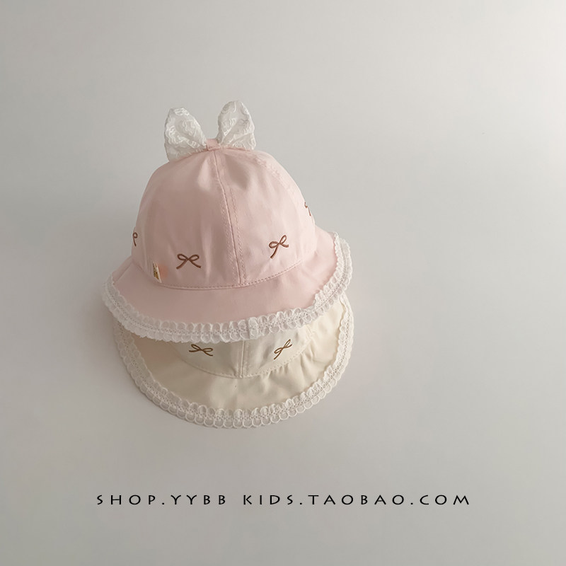 韩系蕾丝花边公主帽子春秋薄款遮阳防晒渔夫帽女宝宝小月龄盆帽夏