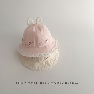 韩系蕾丝花边公主帽子春秋薄款遮阳防晒渔夫帽女宝宝小月龄盆帽夏