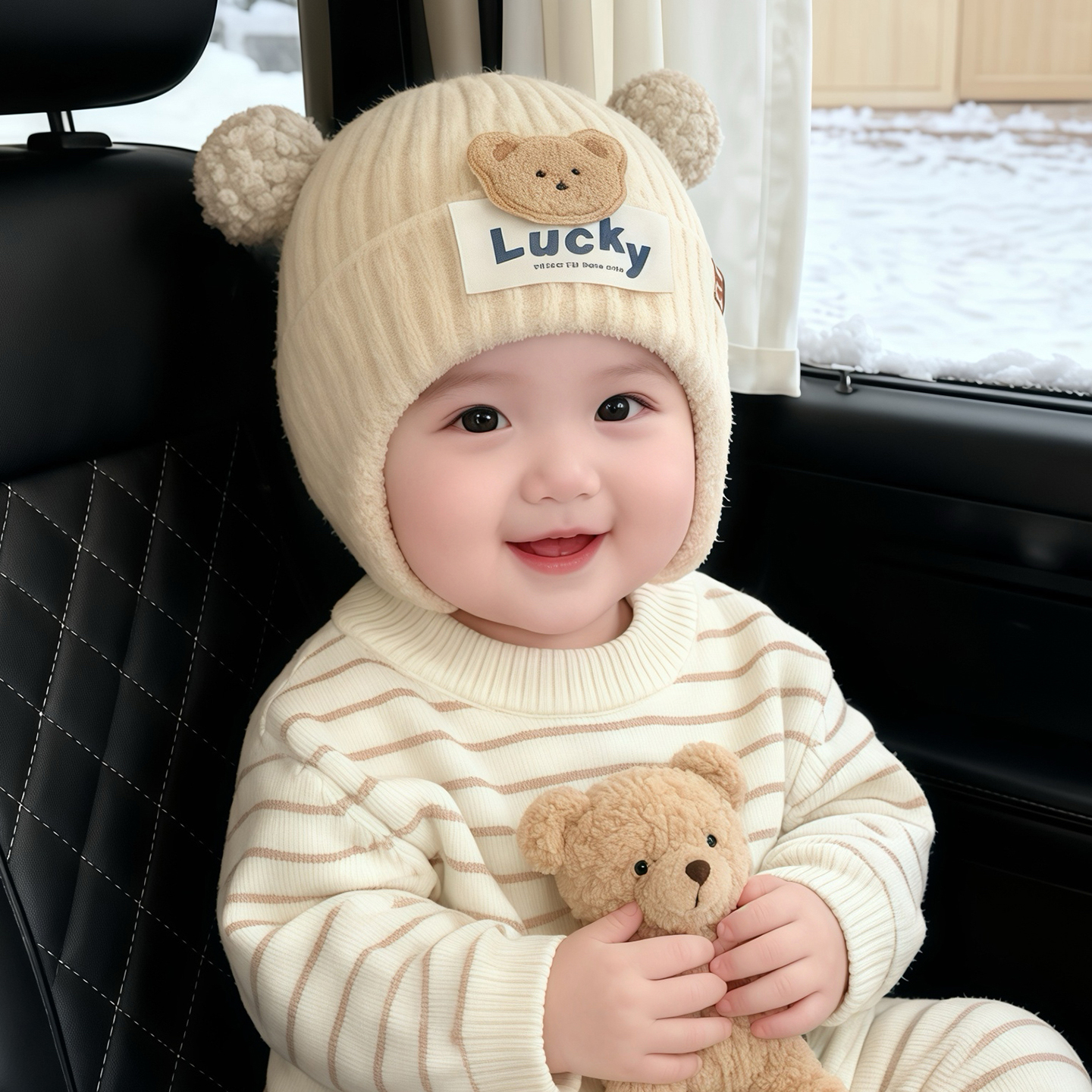 婴儿帽子秋冬季护耳帽可爱超萌针织保暖加厚婴幼儿男女宝宝毛线帽