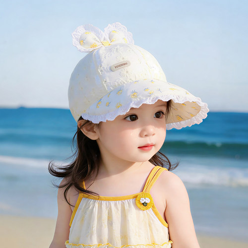 婴儿遮阳帽子夏季薄款透气网纱公主鸭舌帽女宝宝小月龄防晒棒球帽