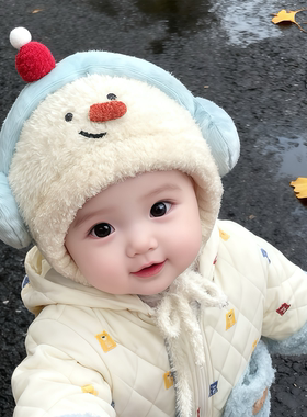 儿童帽子秋冬季保暖加厚针织护耳毛绒帽男女宝宝可爱防风毛线帽潮