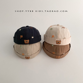 婴儿帽子春秋季 可爱小熊遮阳瓜皮帽男女宝宝雅痞小月龄地主帽 薄款