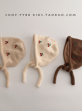 韩系复古樱桃儿童帽子秋冬季保暖加厚护耳帽女宝宝针织套头毛线帽