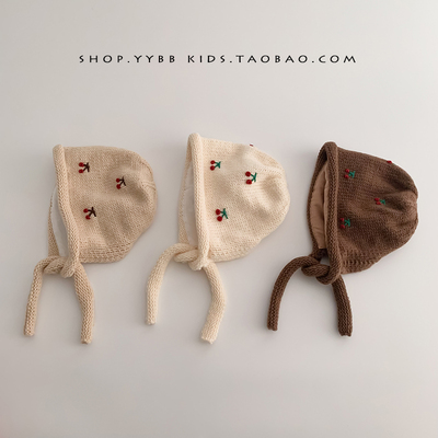 韩系复古樱桃儿童帽子秋冬季保暖加厚护耳帽女宝宝针织套头毛线帽