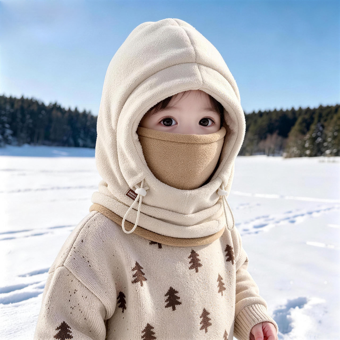 儿童帽子围脖一体秋冬季保暖加厚摇粒绒护耳帽男女宝宝韩系毛绒帽