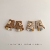 婴儿手套秋冬季 保暖加厚针织毛线手套男童女宝宝防风翻盖半指手套