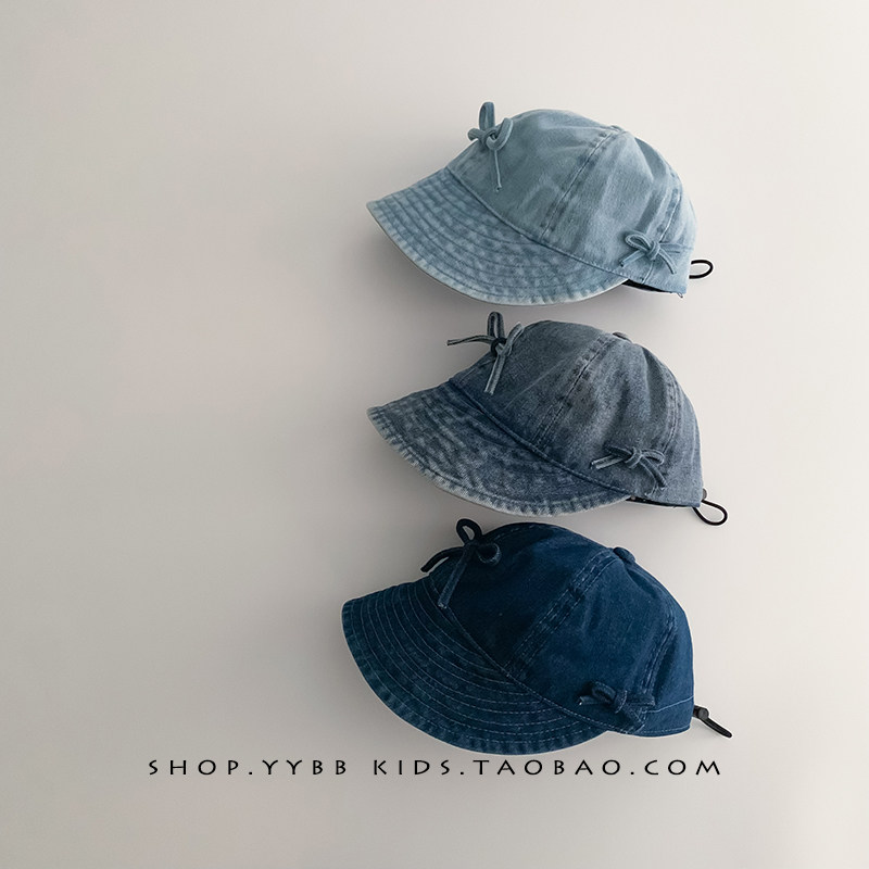 韩系牛仔儿童帽子春秋薄款遮阳防晒鸭舌帽男女宝宝蝴蝶结棒球帽夏