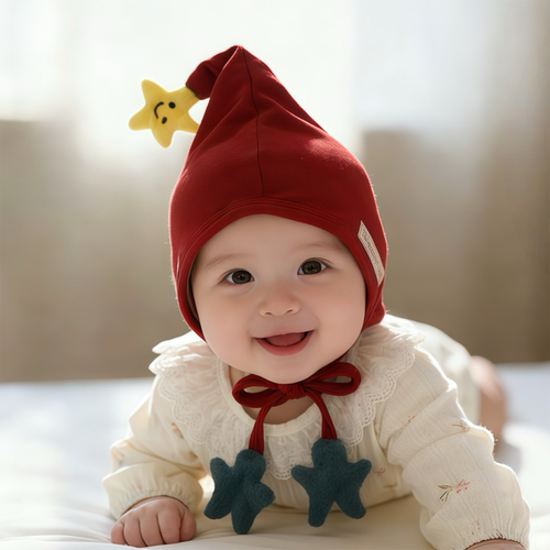 婴儿帽子春秋薄款护囟门包头帽韩版星星男女宝宝遮阳精灵胎帽夏天