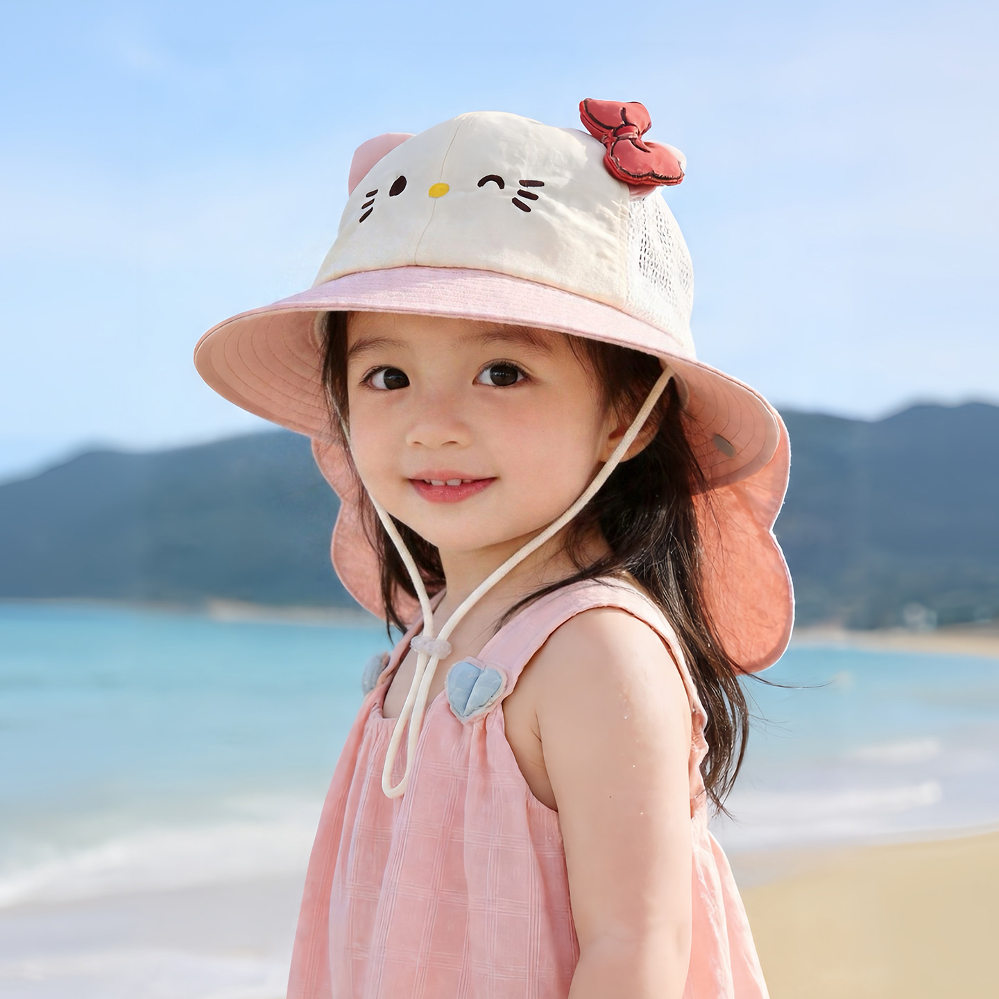 儿童卡通遮阳帽子夏季薄款大帽檐网眼披肩帽男孩女儿童防晒渔夫帽