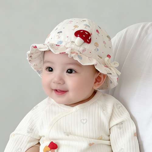 婴幼儿帽子春秋薄款遮阳纯棉可调节公主渔夫帽女宝宝小月龄胎帽夏
