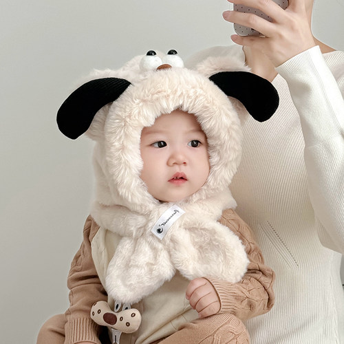 宝宝帽子秋冬季保暖加厚可爱卡通小狗护耳帽男女童防寒出游毛绒帽