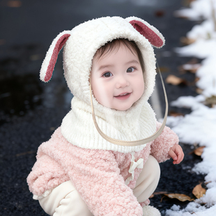 儿童帽子秋冬季一体围脖针织面罩帽男孩女宝宝防护保暖加厚毛绒帽