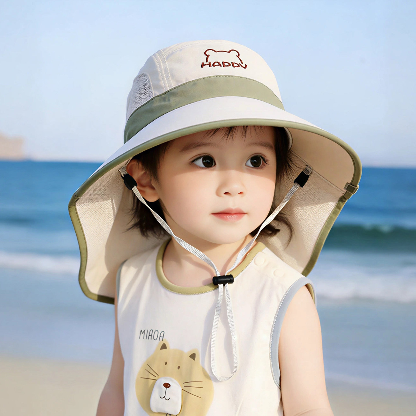 儿童遮阳帽子夏季薄款防晒大帽檐披肩帽透气网眼男女宝宝渔夫帽春
