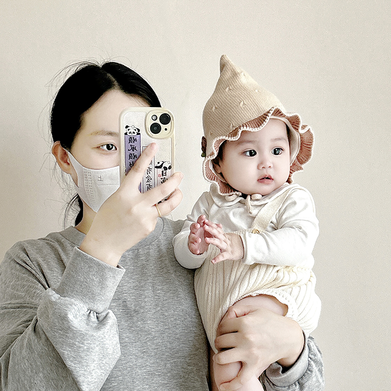 婴儿帽子秋冬款针织帽女宝宝时尚百搭毛线帽冬天系绳护耳包头帽潮