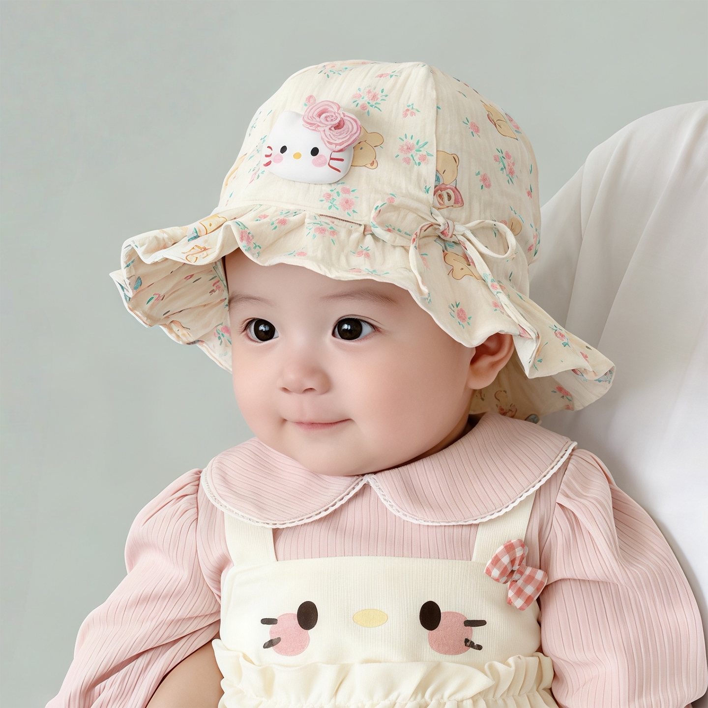 婴幼儿帽子春秋薄款遮阳纯棉可调节公主渔夫帽女宝宝小月龄胎帽夏