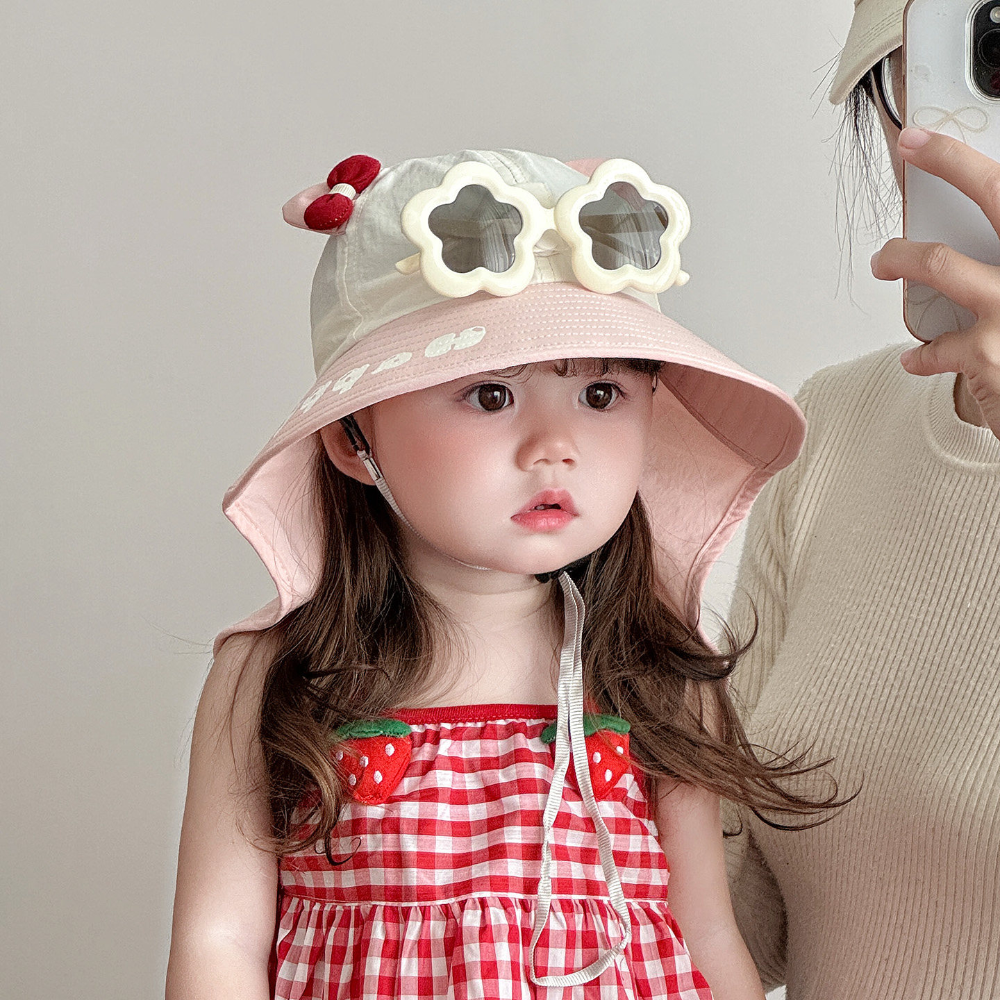 儿童遮阳帽子夏季薄款防紫外线大帽檐披肩帽男女宝宝空顶带墨镜帽