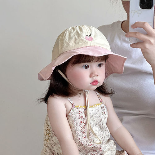 儿童帽子夏季薄款大帽檐速干遮阳防晒渔夫帽男女宝宝韩系简约盆帽