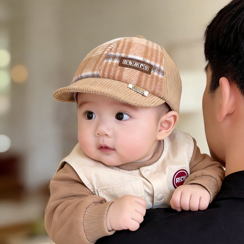 韩版简约儿童帽子秋冬季保暖加厚灯芯绒鸭舌帽男生女宝宝棒球帽潮