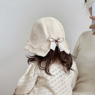 儿童帽子秋冬季保暖针织公主渔夫帽女宝宝出游遮阳蝴蝶结盆帽春款
