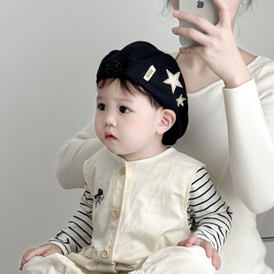 韩国潮流儿童帽子春秋季保暖防风贝雷帽男女宝宝出游前进鸭舌帽冬