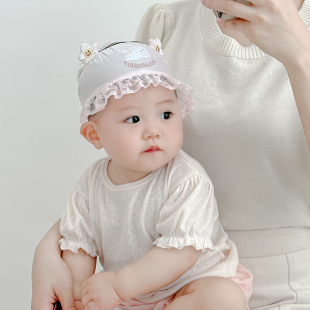 透气空顶护囱门胎帽女宝宝可爱发带小月龄囟门帽 婴儿帽子夏季 薄款