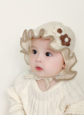 婴儿帽子可爱甜美秋冬季公主帽护耳女童毛线帽女宝宝保暖套头帽潮