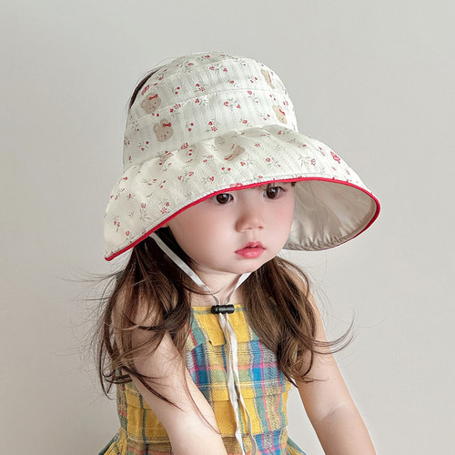 儿童遮阳帽子夏季薄款大帽檐防紫外线空顶帽女宝宝韩系可爱太阳帽